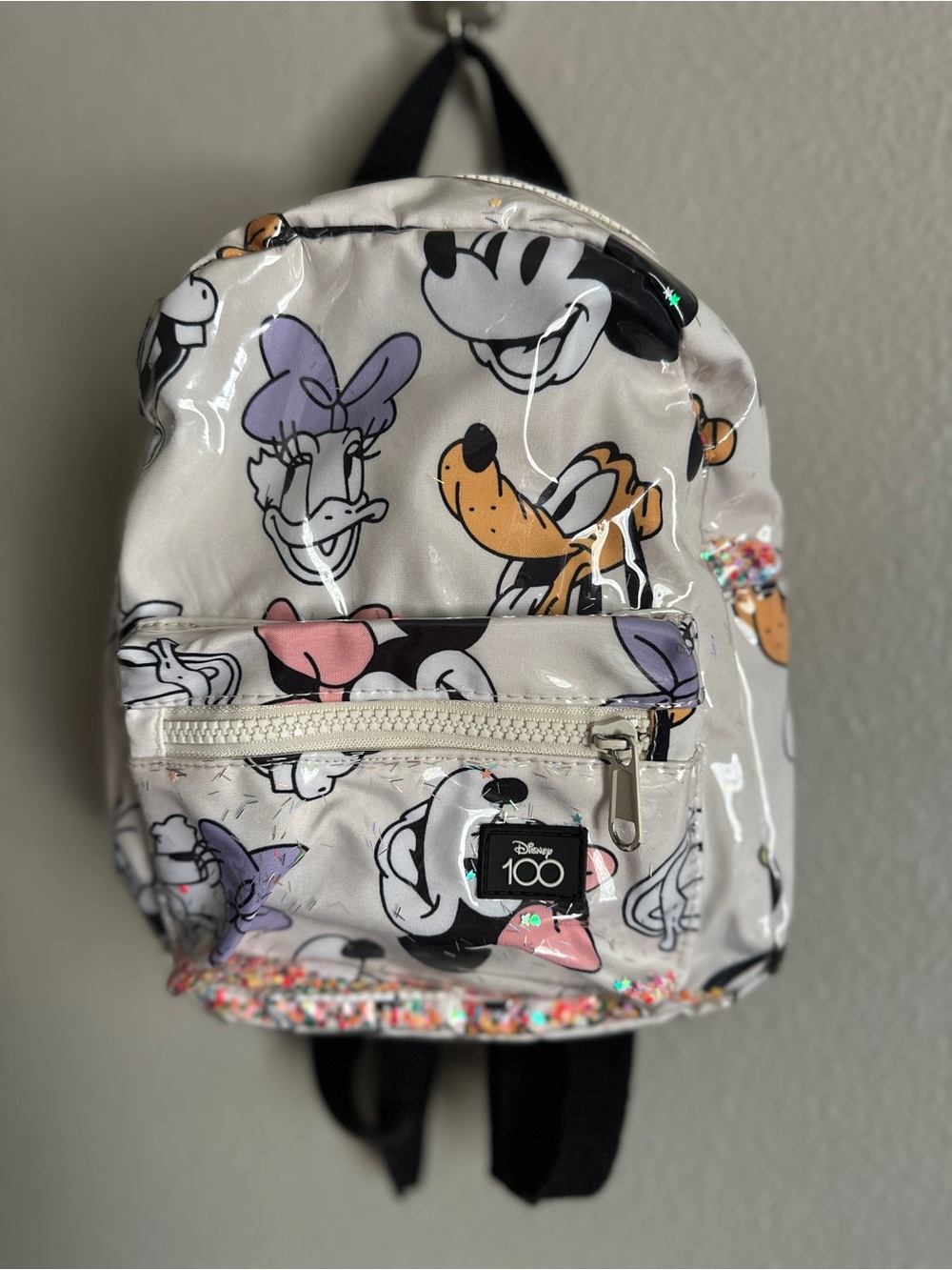 Zara Disney 100 sparkle confetti Mickey Minnie Goofy toddler kids small backpack
